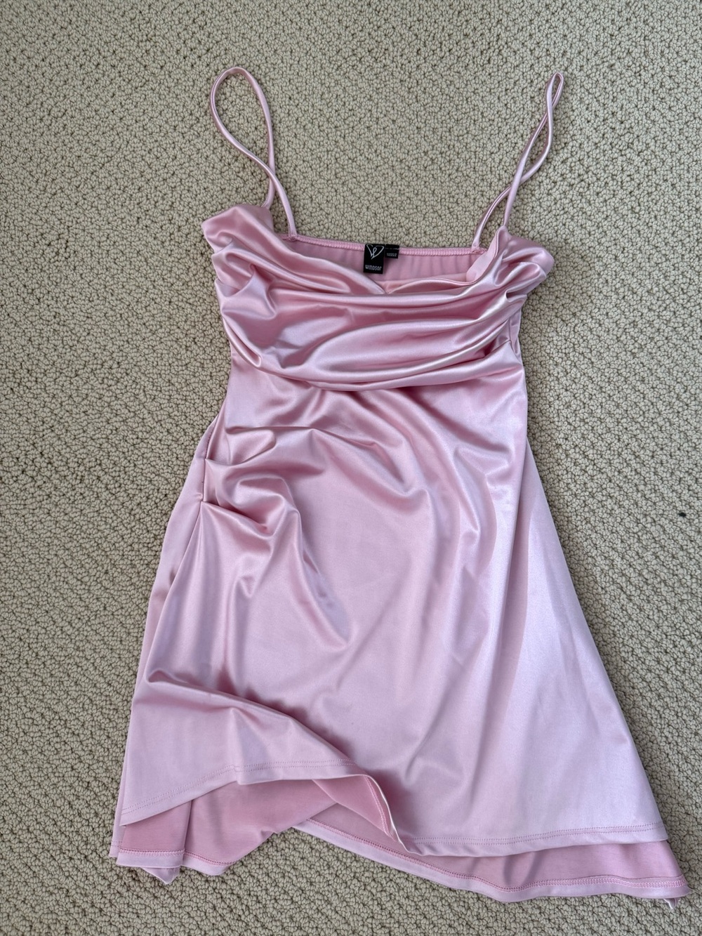 Windsor Satin A-Line Ruched Mini Dress - Blush Pink - Picture 2 of 6